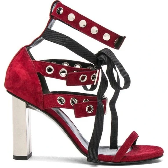 Self-Portrait x Robert Clergerie Leyla Suede Sandals in Red Size 41